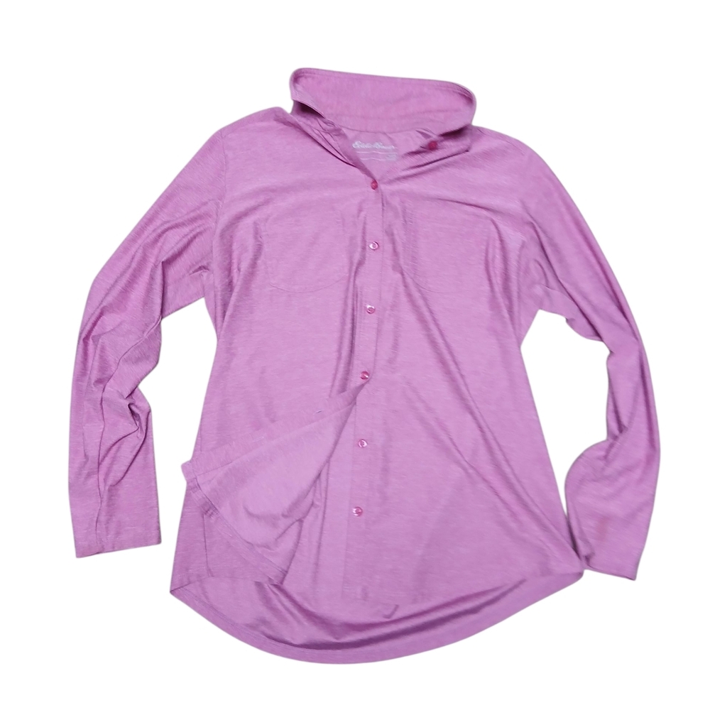 Eddie Bauer Women's Size Large Front Button Vibrant Pink Shirt
